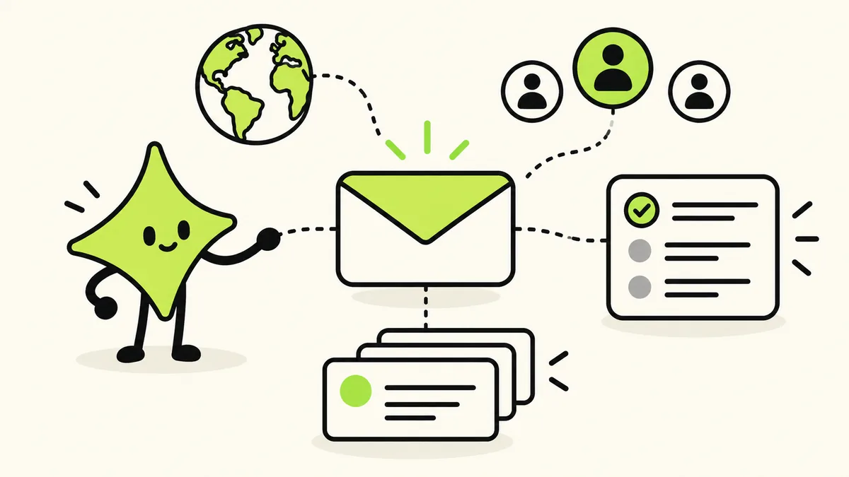 An agent, company email hub, and review card connect domain setup, contacts, and email sequences.