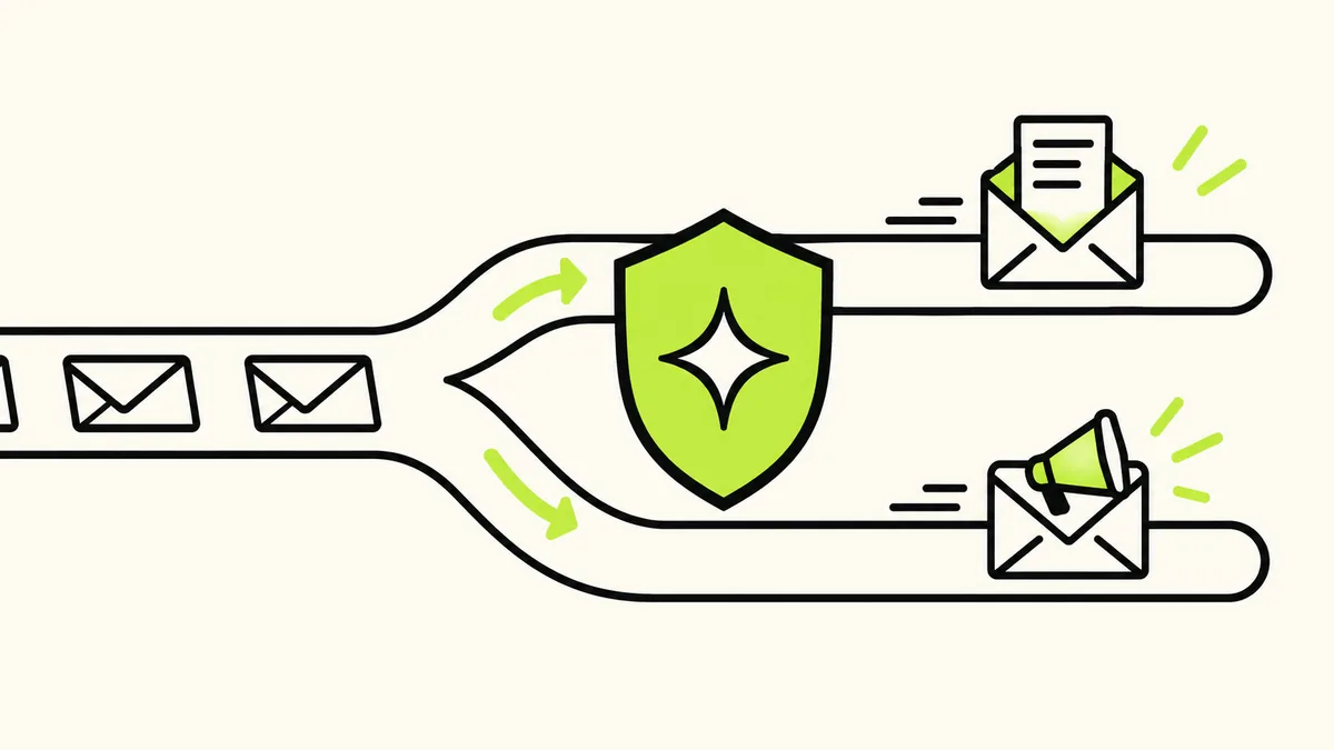 A receipt and an announcement follow separate sending paths while sharing a common protection boundary.